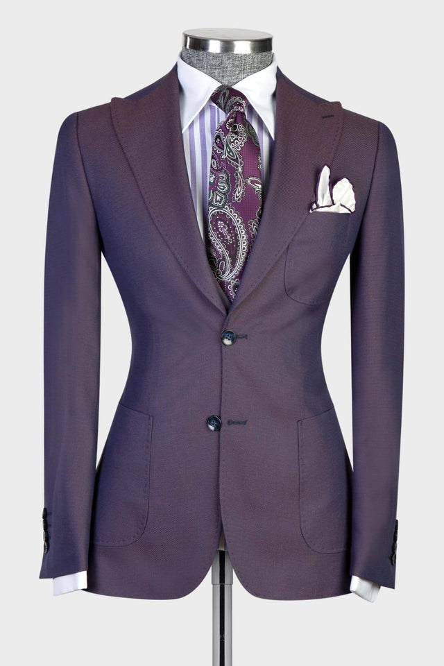 Dark Purple Three Pieces Peaked Lapel Men Suits