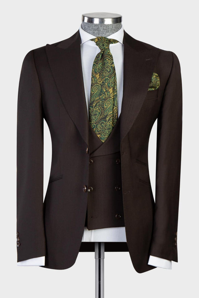 Dark Brown Peaked Lapel Three Pieces Men Suits