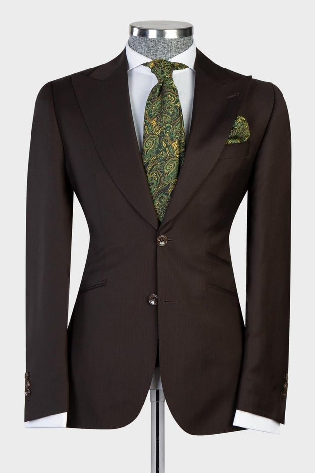 Dark Brown Peaked Lapel Three Pieces Men Suits