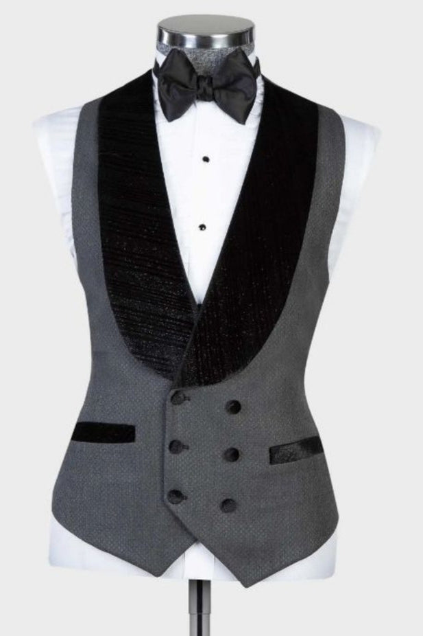 Gray One Button Black Shawl Lapel Three Pieces Men Suits