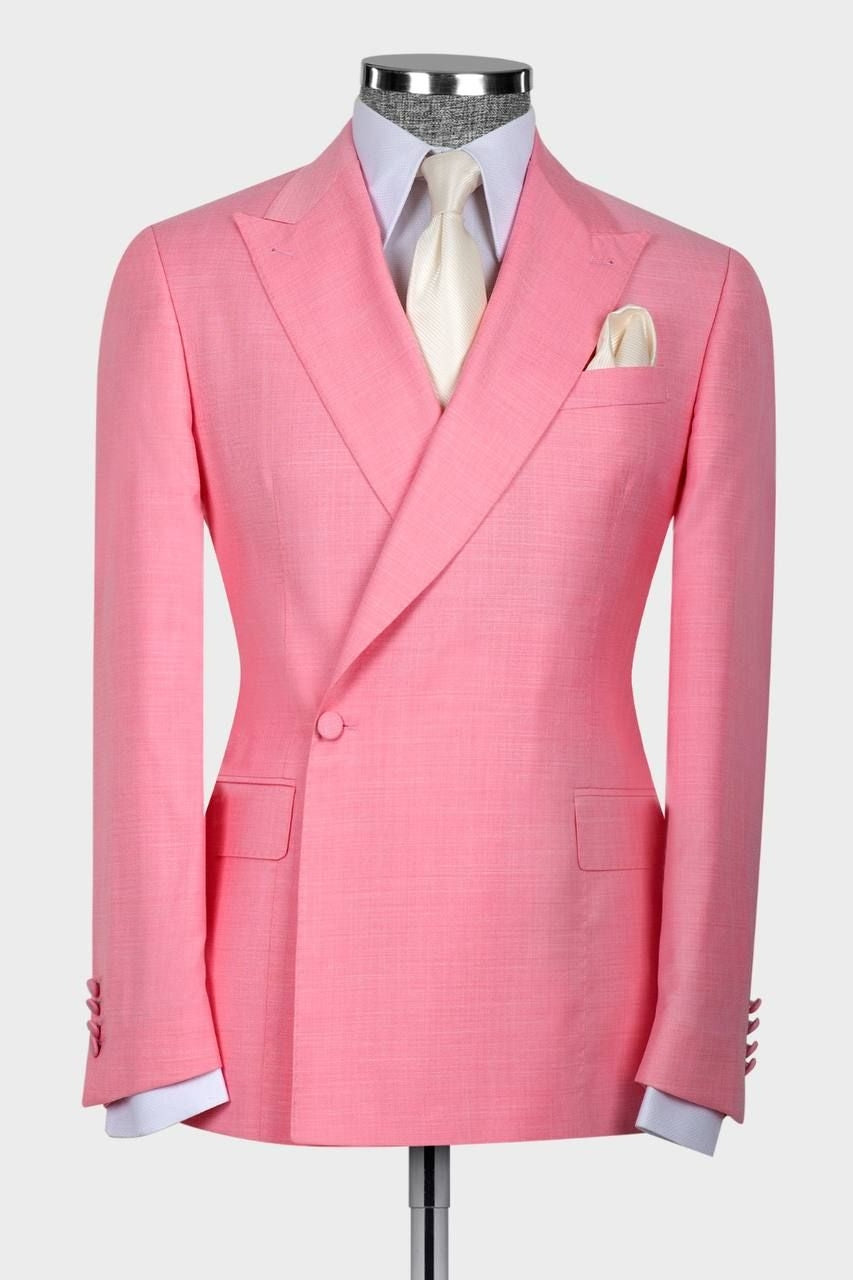 Charming Pink One Button Peaked Lapel Men Suits