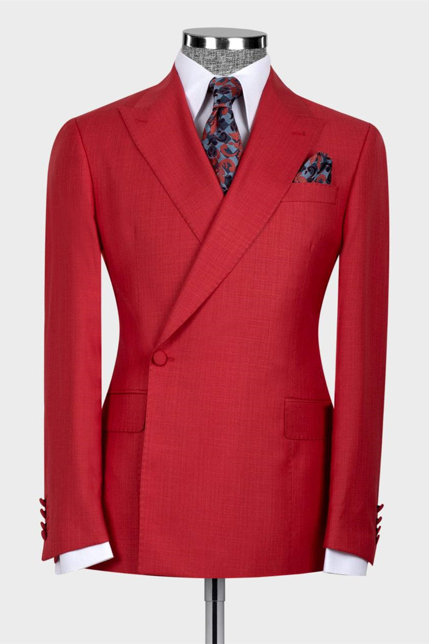 Fancy Red One Button Peaked Lapel Men Suits Main image
