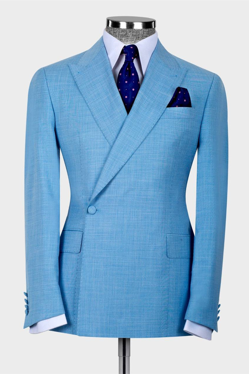 Best Fitted Blue One Button Peaked Lapel Men Suits Main image