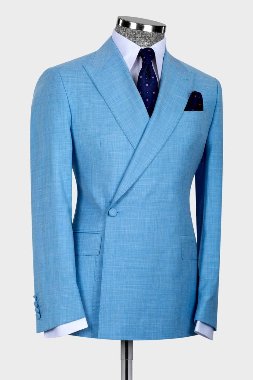 Best Fitted Blue One Button Peaked Lapel Men Suits