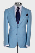 Modern Blue 3 Piece Peaked Lapel Men Suits