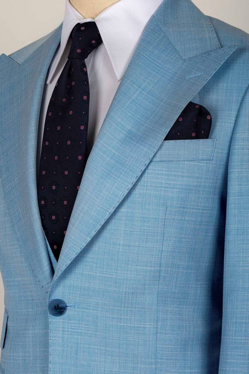 Modern Blue 3 Piece Peaked Lapel Men Suits