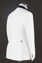 Handsome White Jacquard 3 Piece Peaked Lapel Men Suits