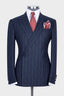 Navy Striped Peaked Lapel One Button Men Suits