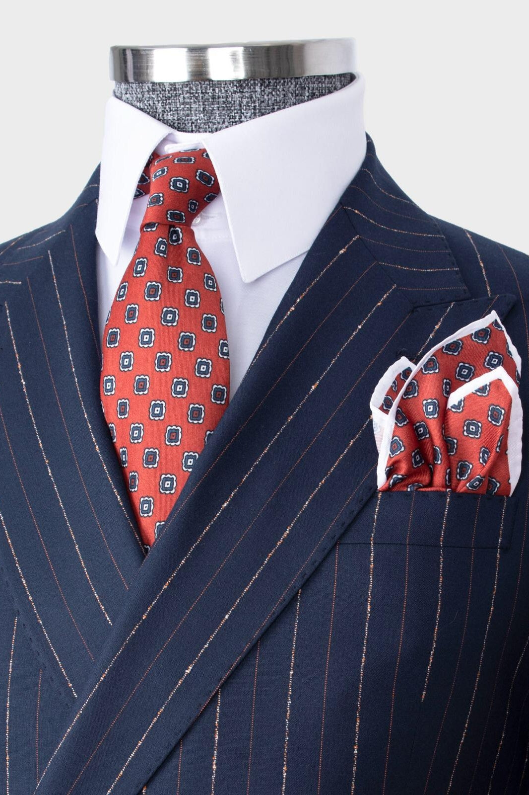 Navy Striped Peaked Lapel One Button Men Suits Secondary image