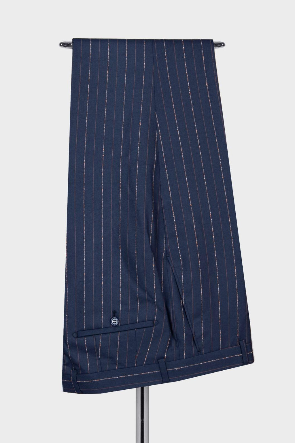 Navy Striped Peaked Lapel One Button Men Suits
