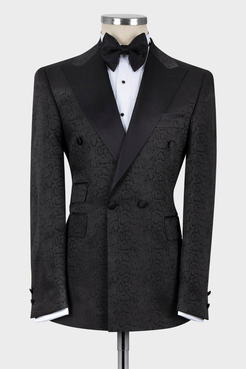 Black Best Fitted Jacquard Double Breasted Suits For Men