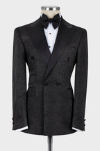 Black Best Fitted Jacquard Double Breasted Suits For Men