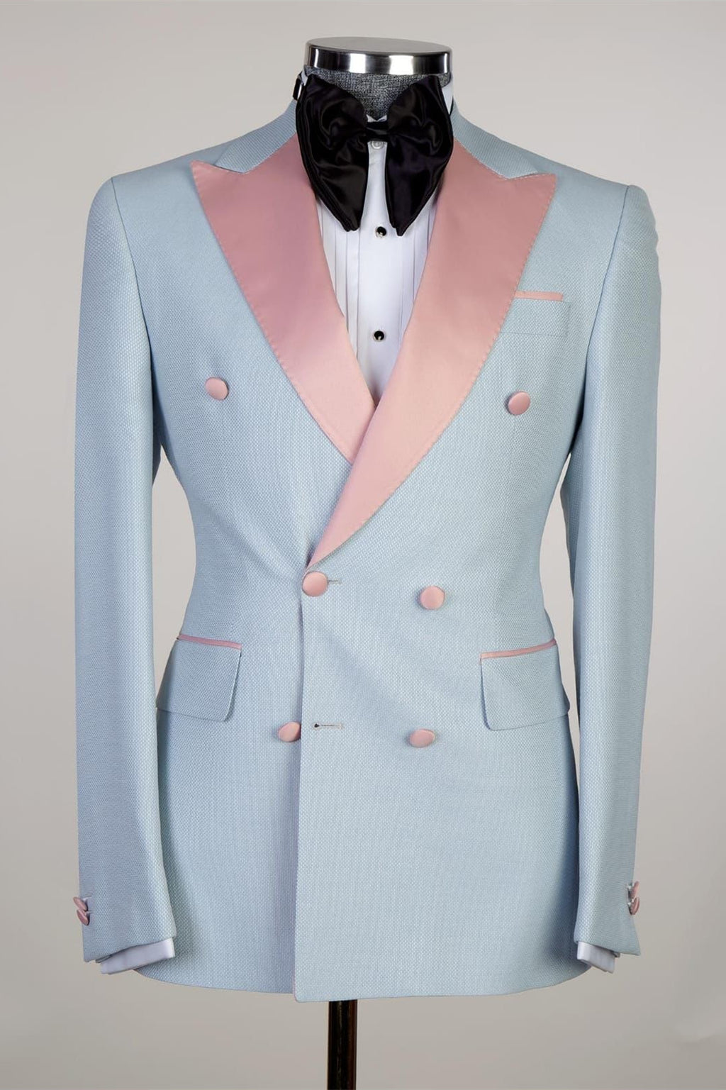 Sky Blue Double Breasted Pink Peaked Lapel Men Suits