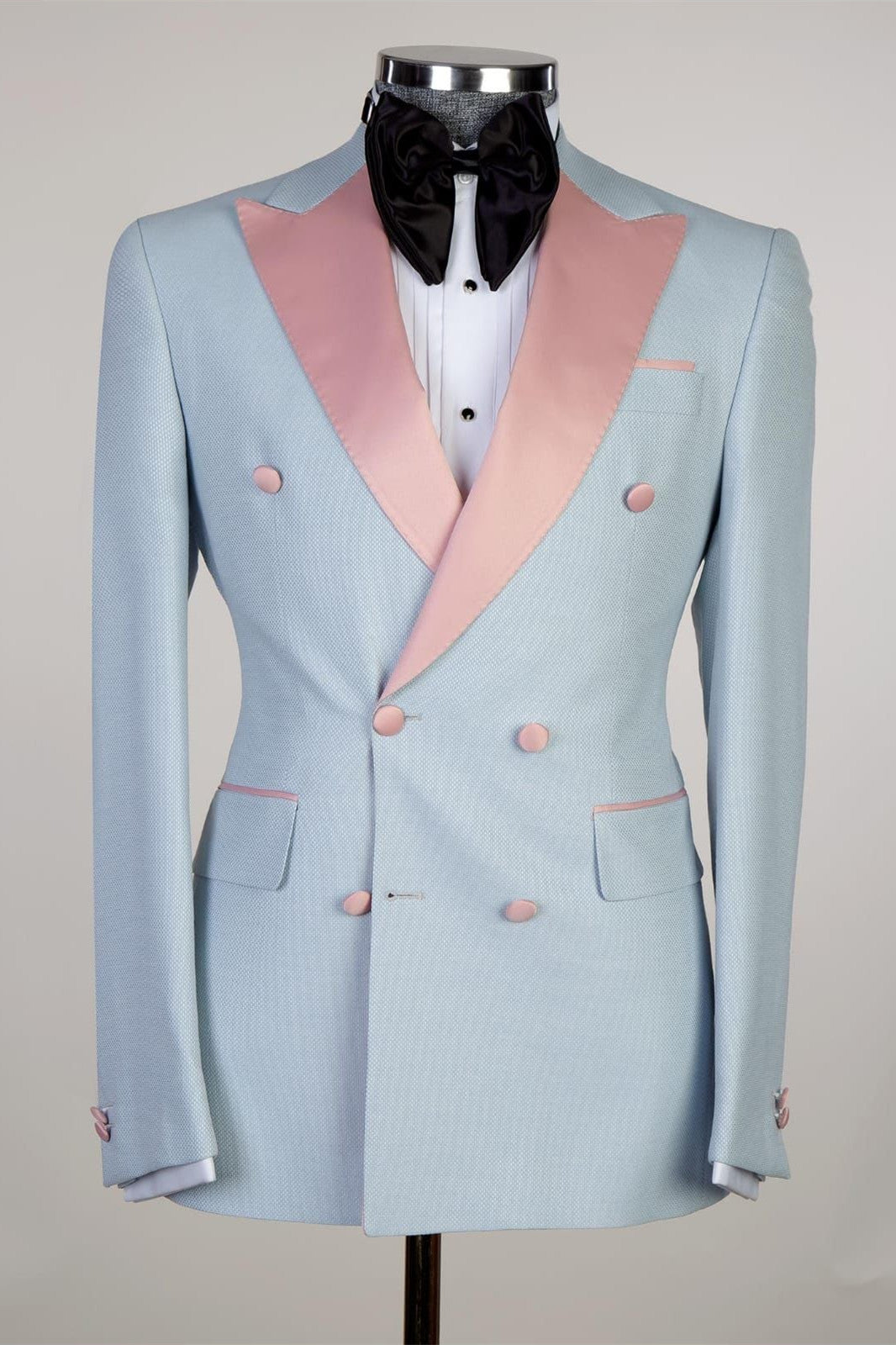Sky Blue Double Breasted Pink Peaked Lapel Men Suits