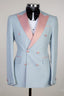 Sky Blue Double Breasted Pink Peaked Lapel Men Suits