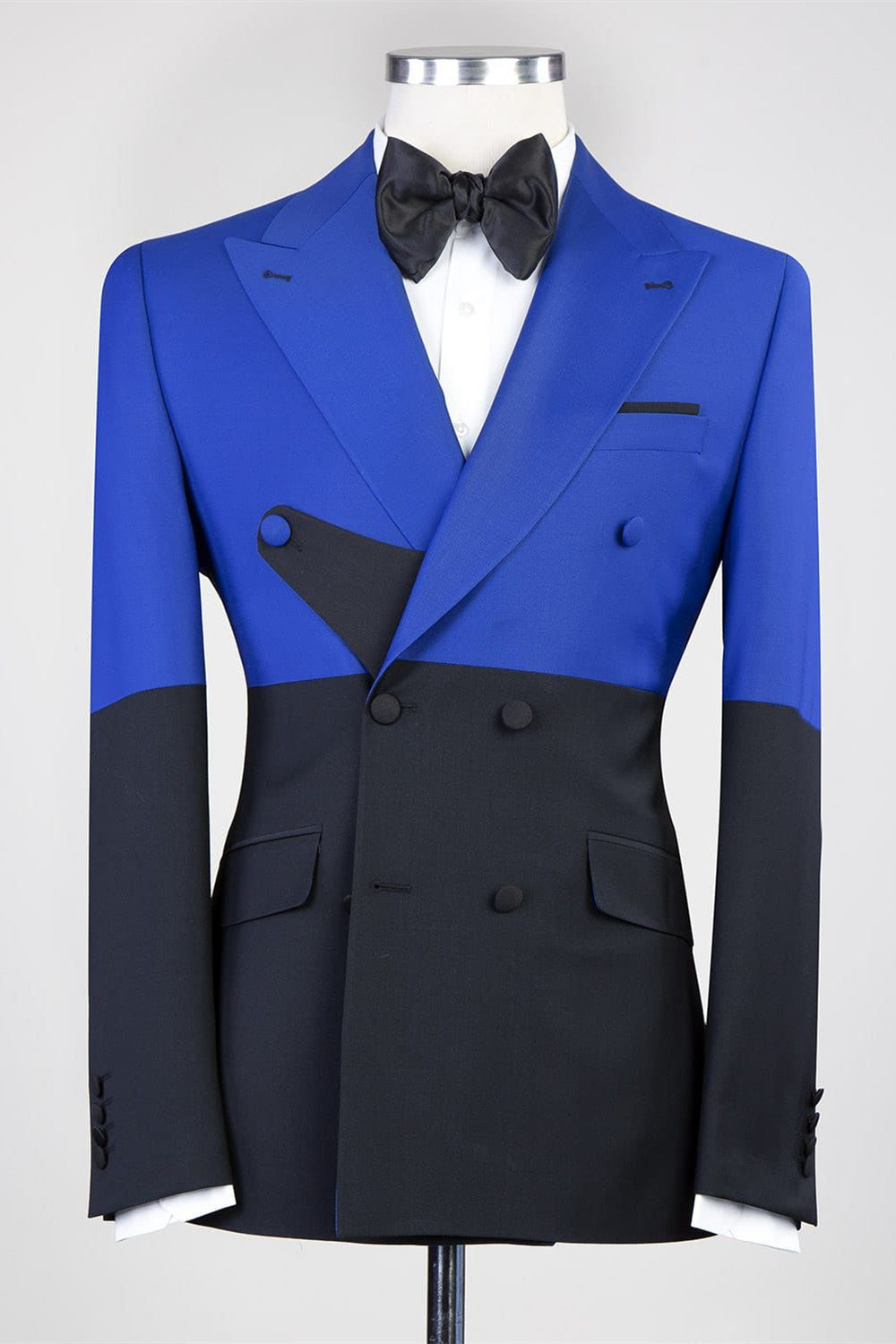 Blue And Black Double Breasted Peaked Lapel Men Suits Main image