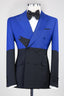 Blue And Black Double Breasted Peaked Lapel Men Suits