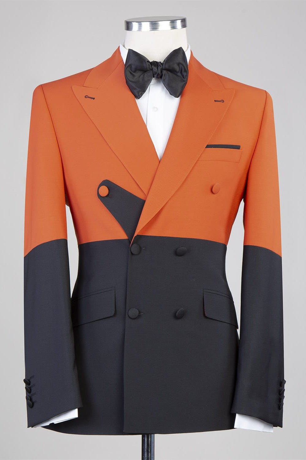 Orange And Dark Gray Double Breasted Peaked Lapel Men Suits