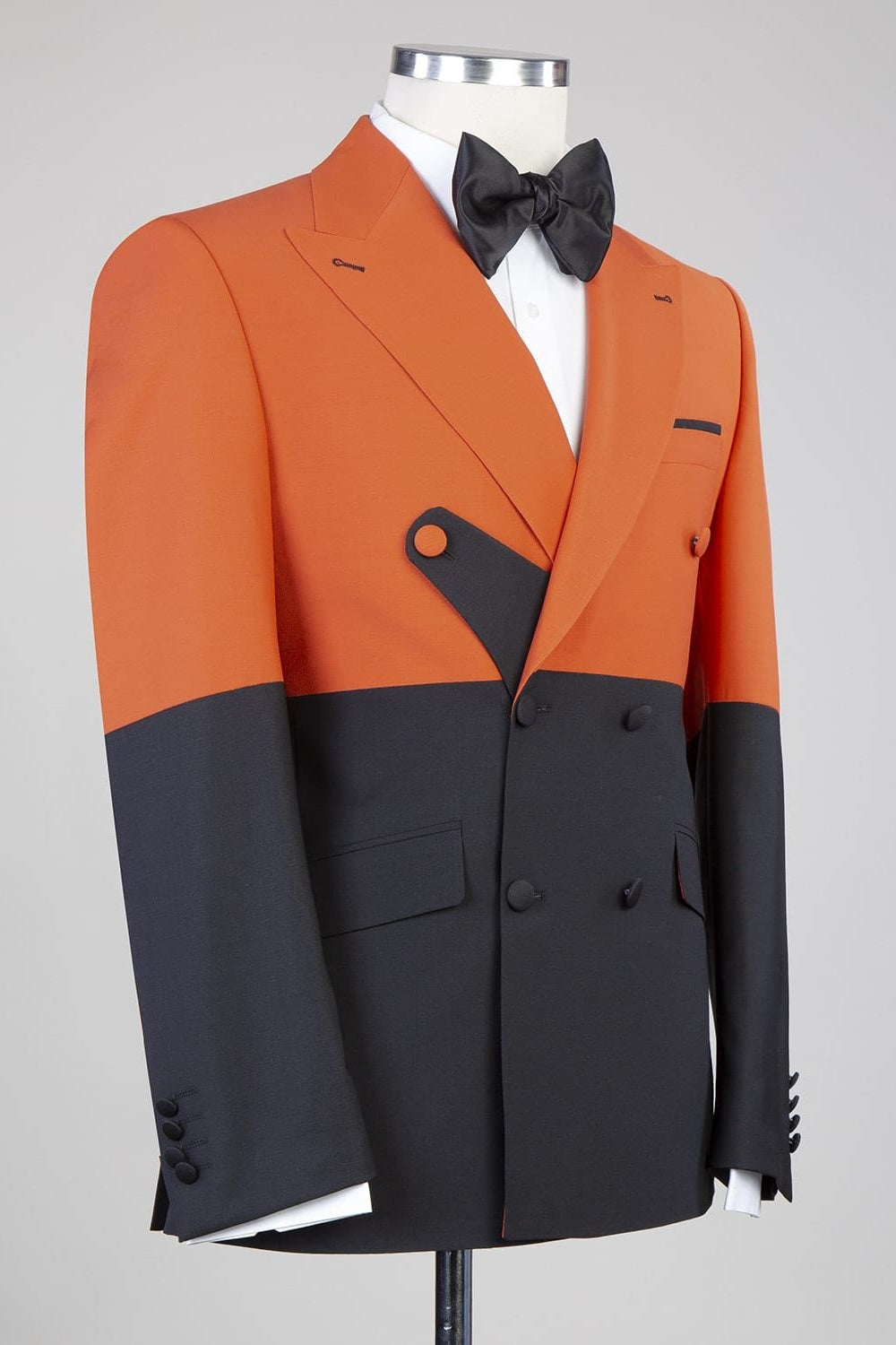 Orange And Dark Gray Double Breasted Peaked Lapel Men Suits