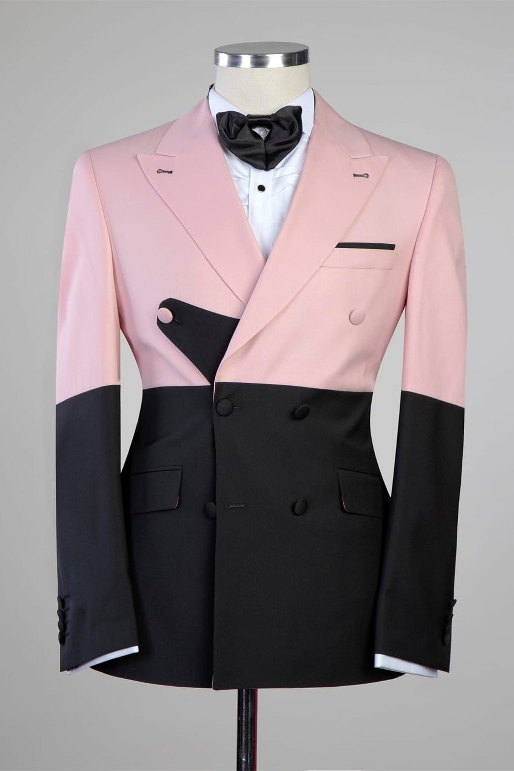 Pink And Black Double Breasted Peaked Lapel Men Suits