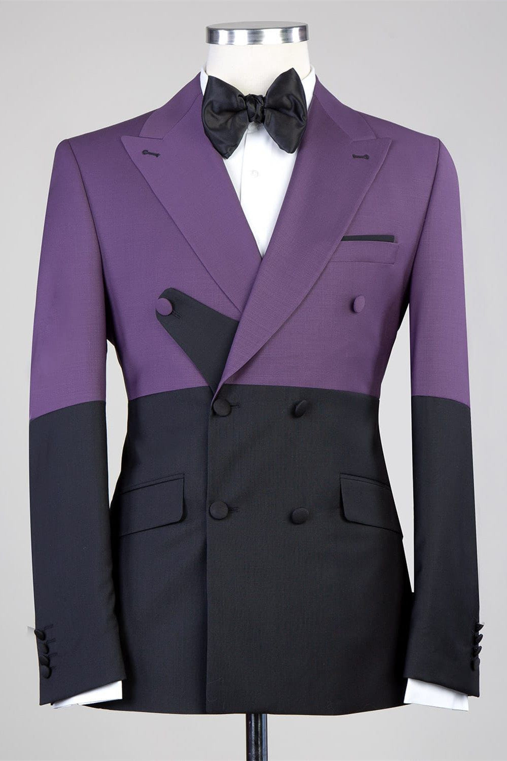 Purple And Dark Gray Double Breasted Peaked Lapel Men Suits Main image