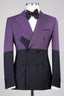 Purple And Dark Gray Double Breasted Peaked Lapel Men Suits