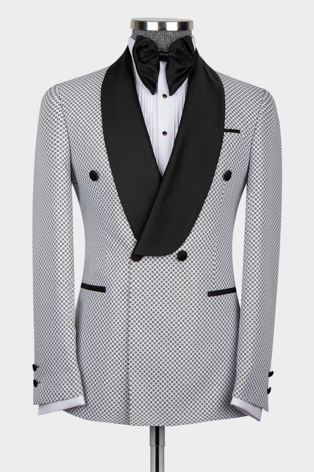 White Dot Shawl Lapel Double Breasted Men Suits
