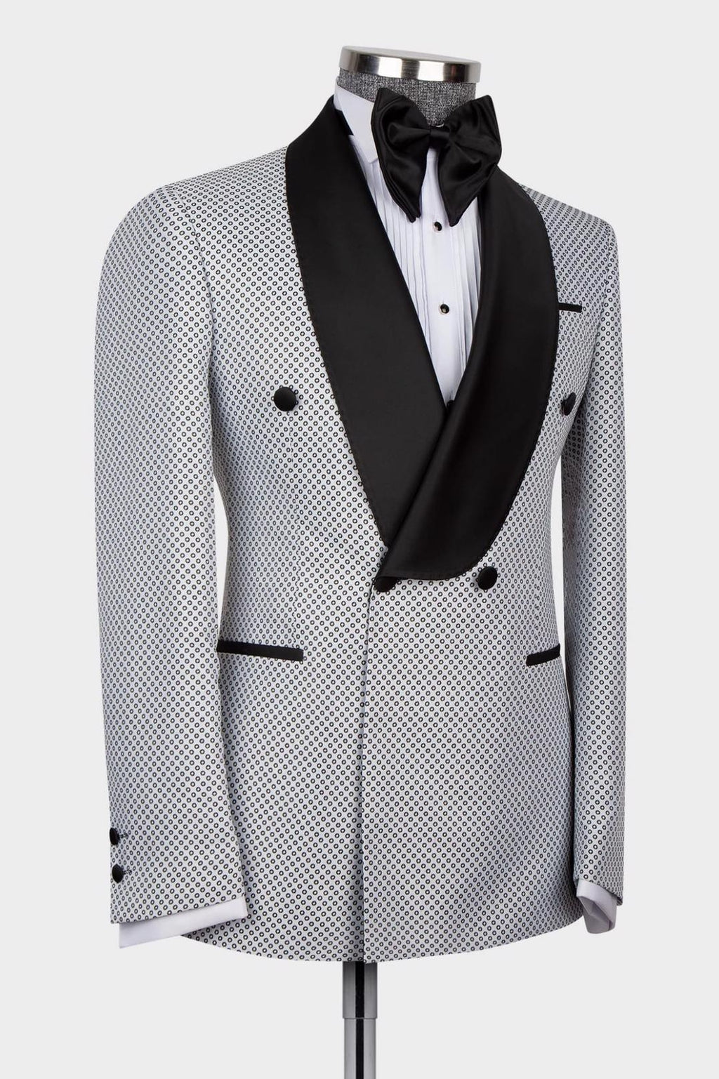 White Dot Shawl Lapel Double Breasted Men Suits