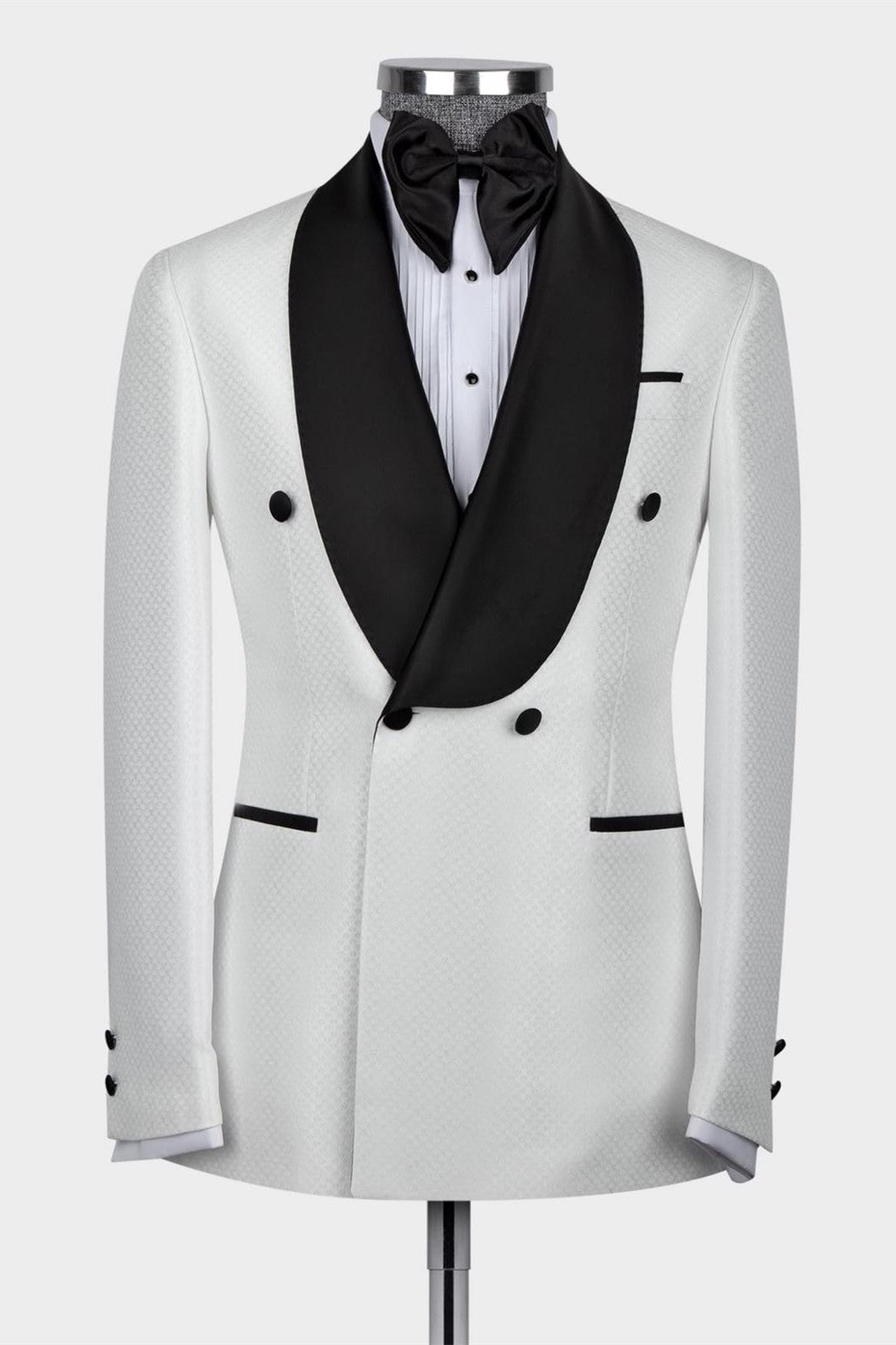 Modern White Jacquard Shawl Lapel Double Breasted Men Suits Main image