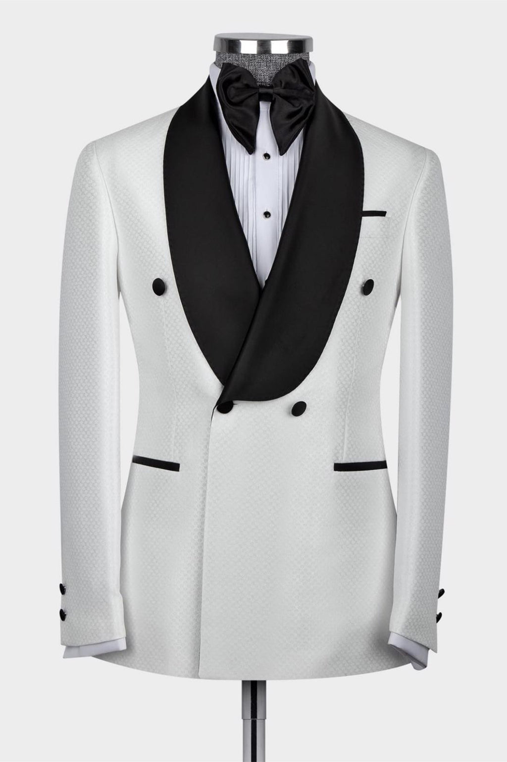 Modern White Jacquard Shawl Lapel Double Breasted Men Suits