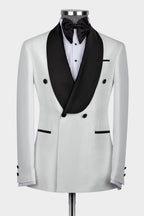 Modern White Jacquard Shawl Lapel Double Breasted Men Suits