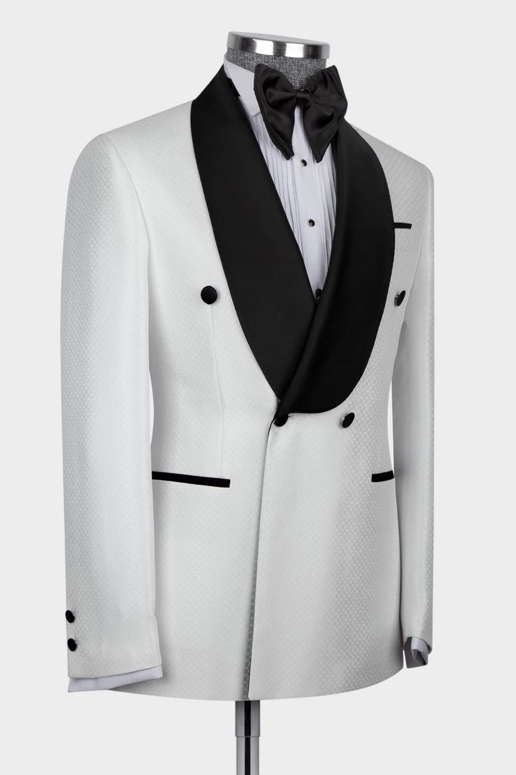 Modern White Jacquard Shawl Lapel Double Breasted Men Suits