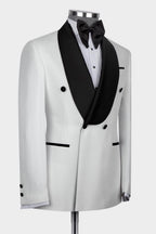 Modern White Jacquard Shawl Lapel Double Breasted Men Suits