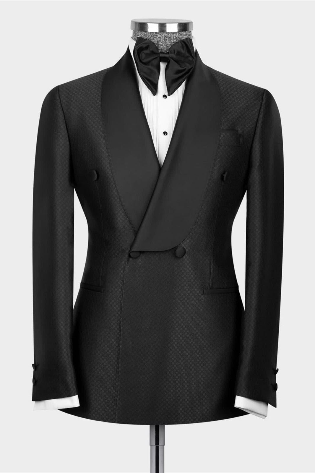 Stylish Black Jacquard Shawl Lapel Double Breasted Men Suits Main image