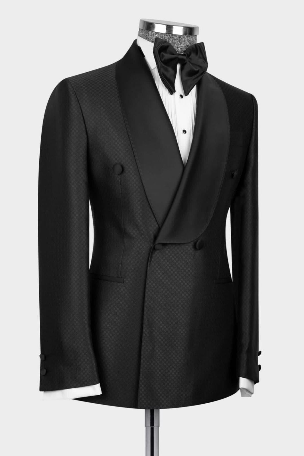 Stylish Black Jacquard Shawl Lapel Double Breasted Men Suits Secondary image