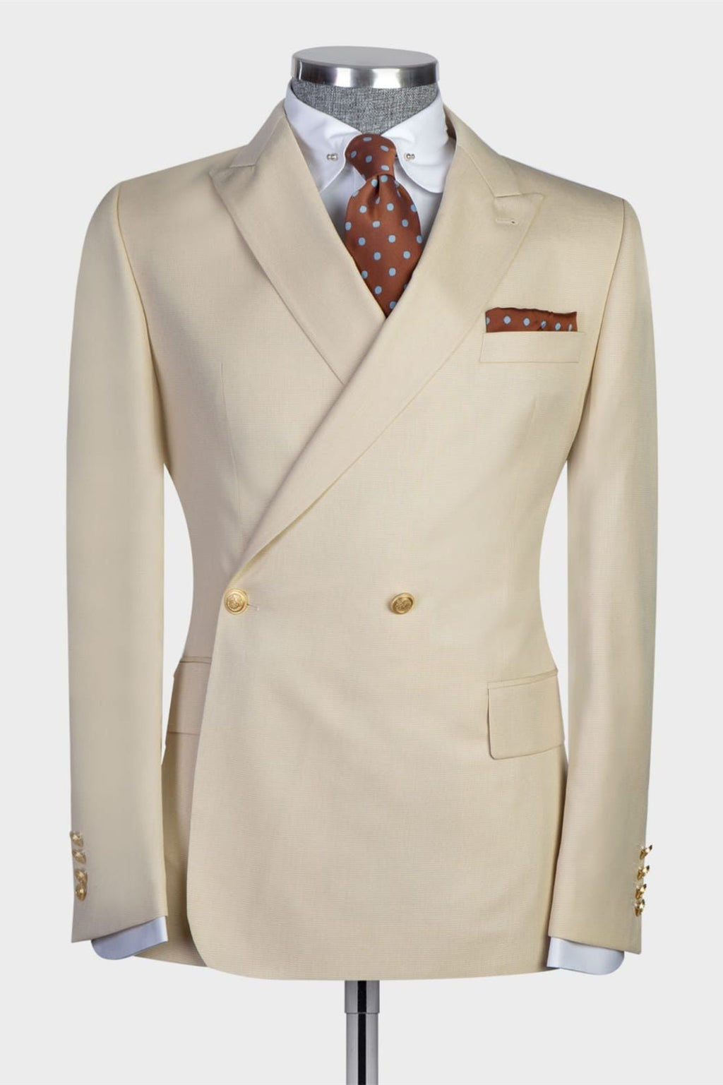 Cream Beige Peaked Lapel Double Breasted Men Suits