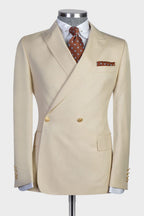 Cream Beige Peaked Lapel Double Breasted Men Suits