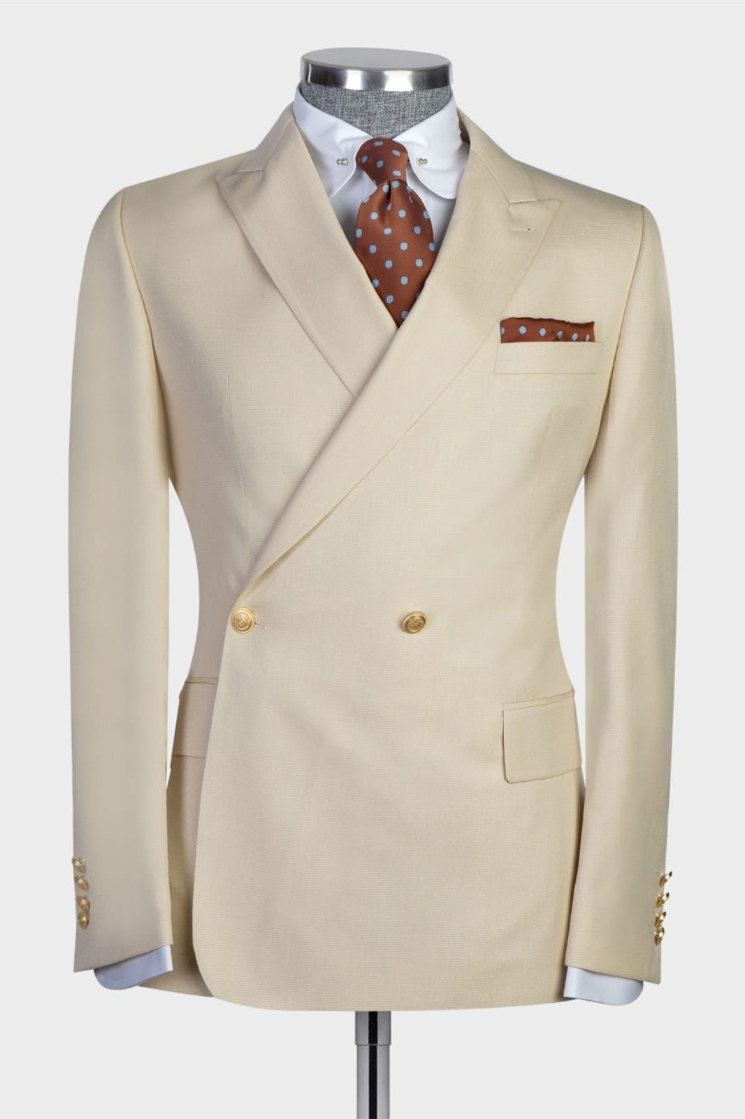 Cream Beige Peaked Lapel Double Breasted Men Suits