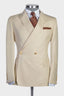 Cream Beige Peaked Lapel Double Breasted Men Suits