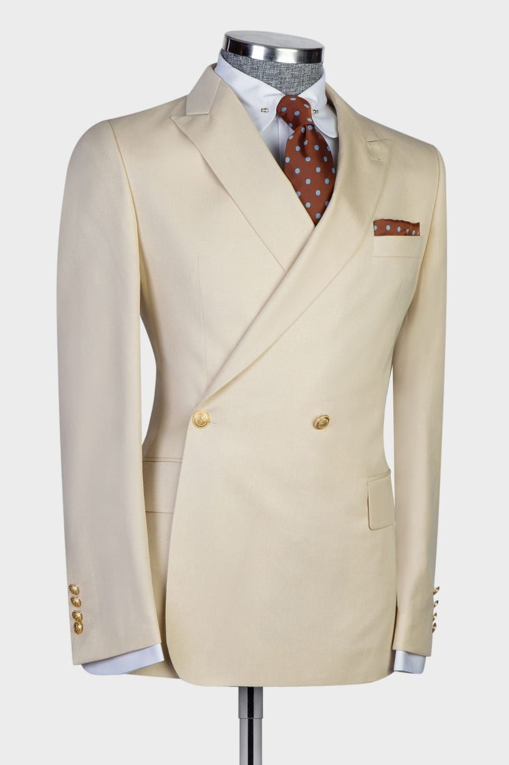Cream Beige Peaked Lapel Double Breasted Men Suits