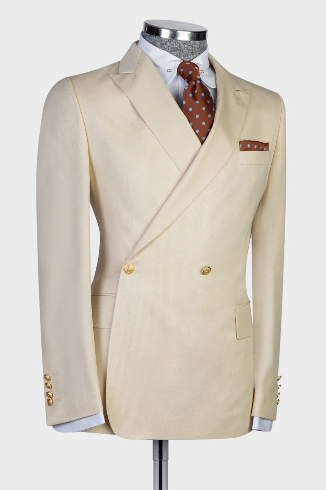 Cream Beige Peaked Lapel Double Breasted Men Suits