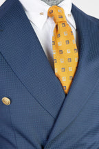 Chic Navy Blue Dot Peaked Lapel Double Breasted Men Suits