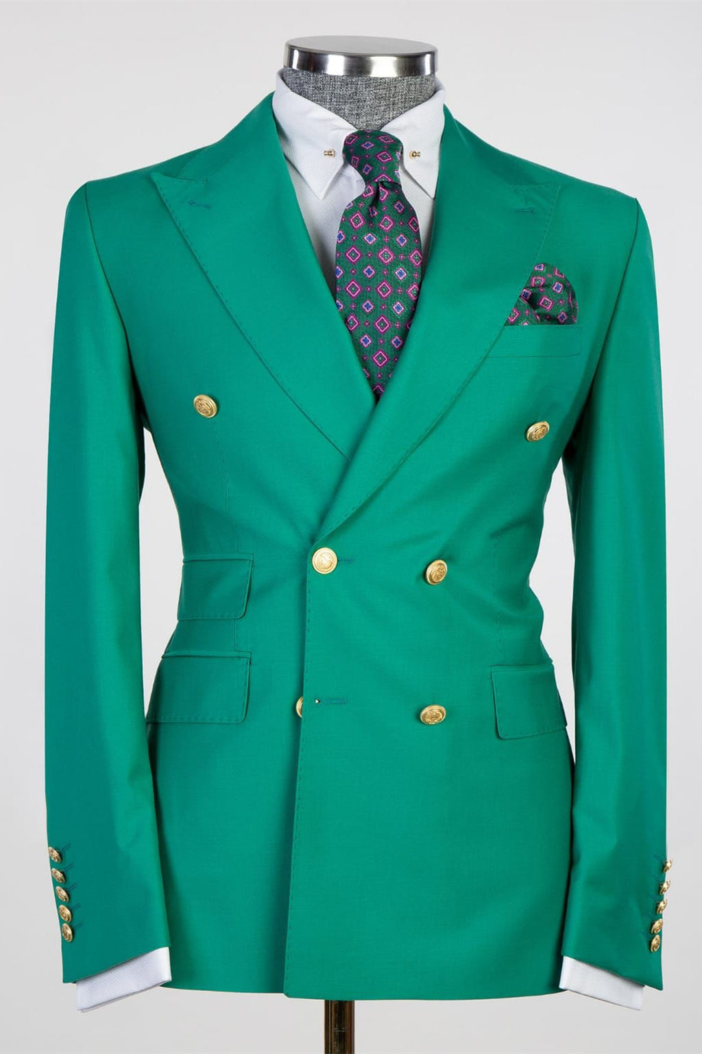 Green Bespoke Peaked Lapel Double Breasted Men Suits