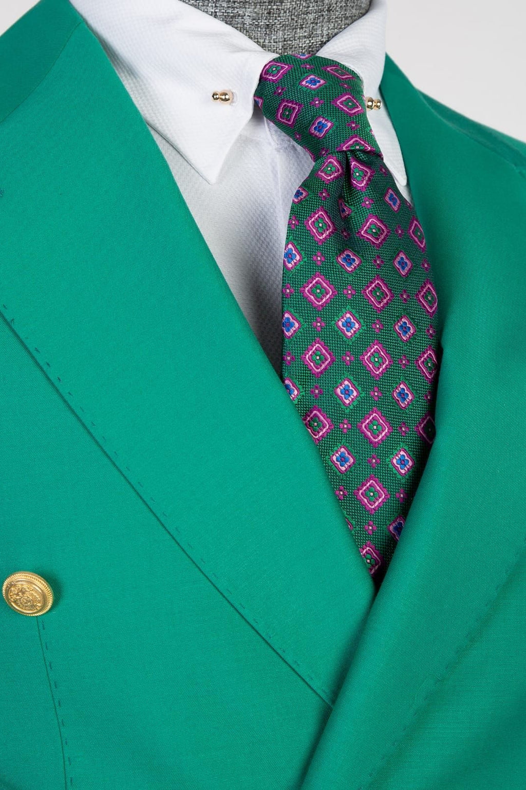 Green Bespoke Peaked Lapel Double Breasted Men Suits