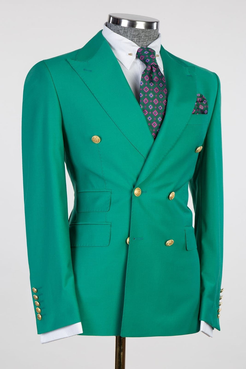 Green Bespoke Peaked Lapel Double Breasted Men Suits