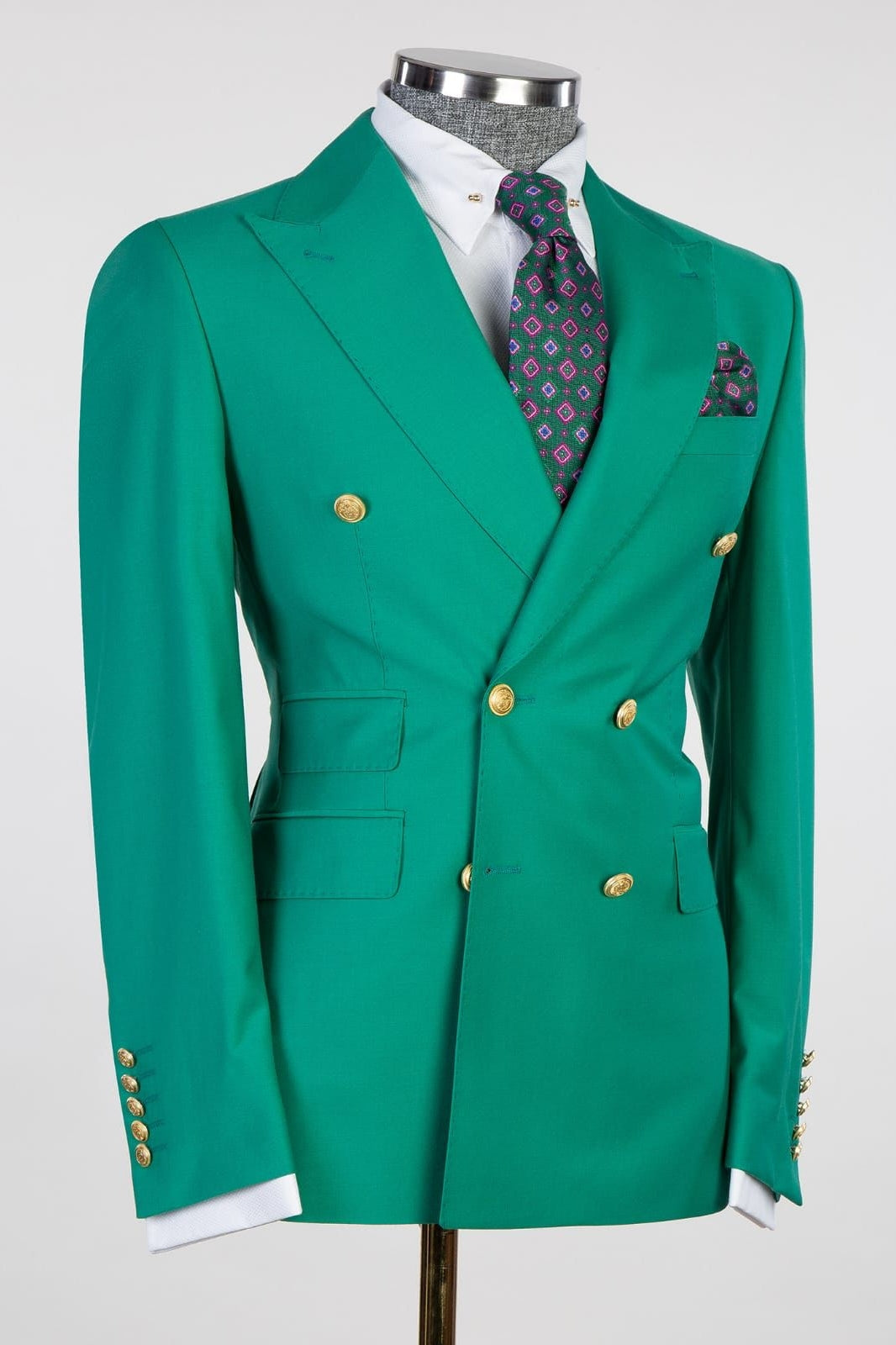 Green Bespoke Peaked Lapel Double Breasted Men Suits