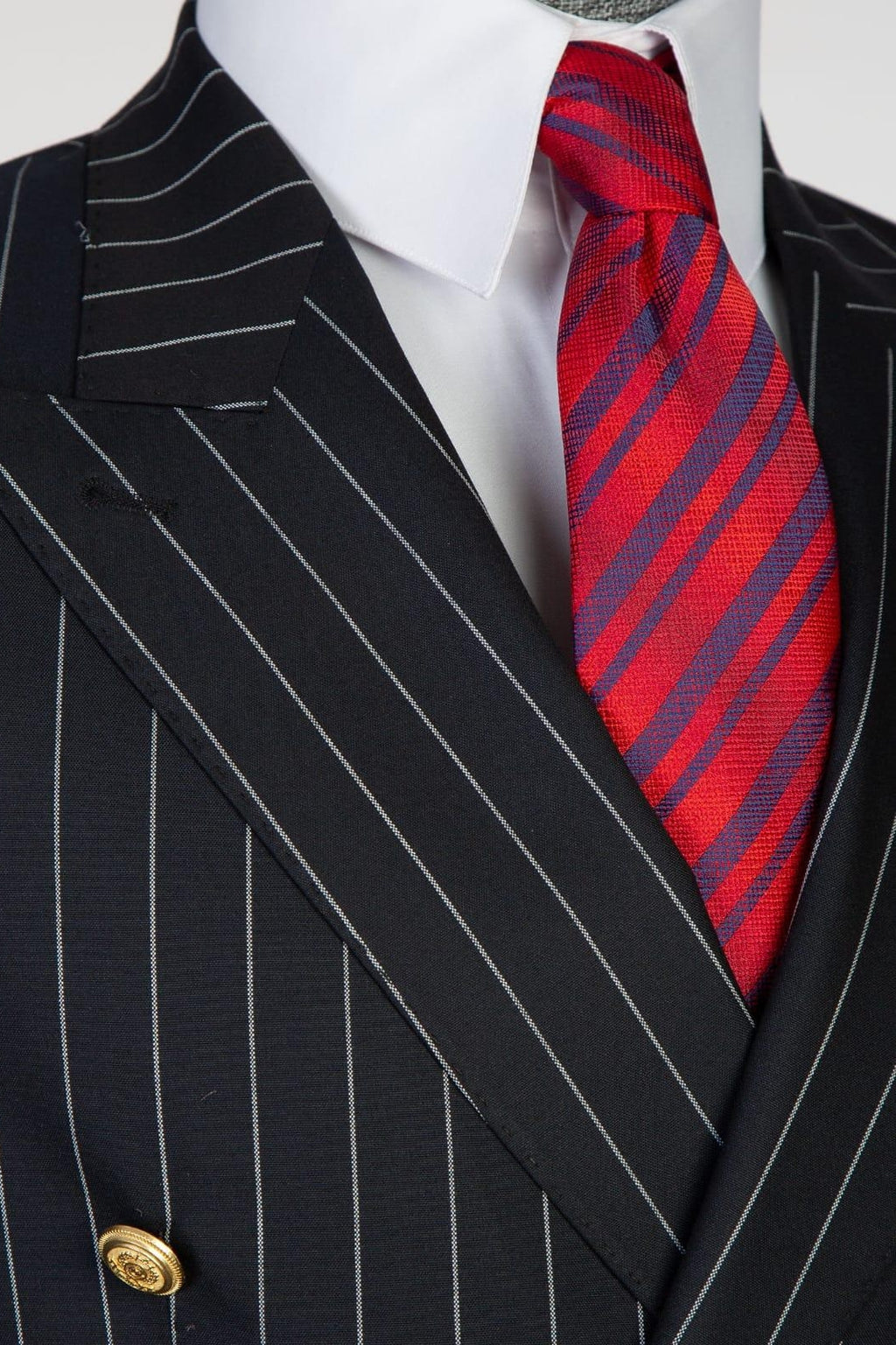 Handsome Black Striped Peaked Lapel Double Breasted Men Suits