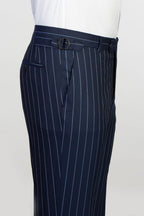 Dark Blue Striped Peaked Lapel Double Breasted Men Suits