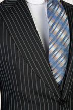 3 Piece Black Striped Peaked Lapel Men Suits
