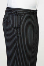 3 Piece Black Striped Peaked Lapel Men Suits